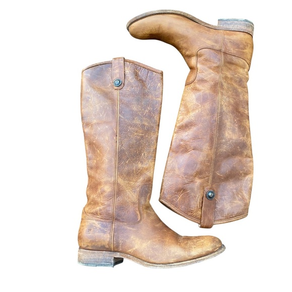 Frye Shoes - Frye Cognac Distressed Leather Boots size 8